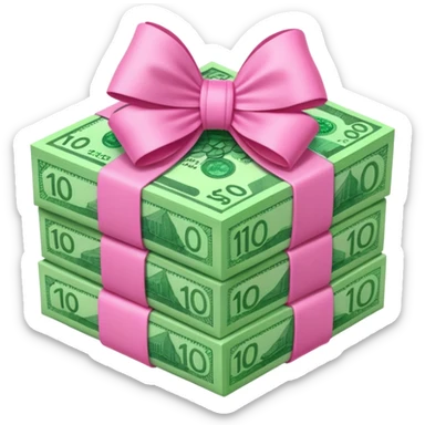 Bright Green Australian $100 notes stacked together and wrapped in a girly pink bow sticker