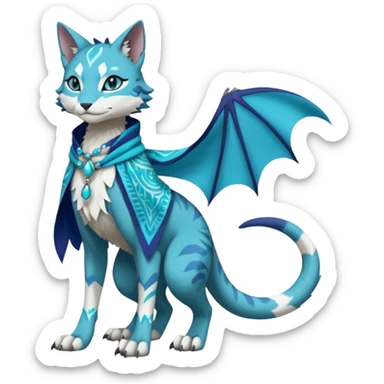 Kawaii cute Indigo Turquoise Grey beautiful pretty elegant divine edgy feline-vernid-sergal-Fakémon-Pokémon-Digimon-fursona-animal-creature, full body, with intricate detailed markings, silken shawl, decorative anklets sticker