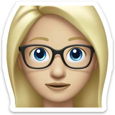 blonde pale white woman with blue eyes and glasses working on laptop sticker