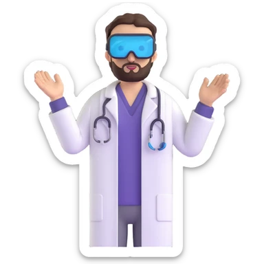 man doctor with dark brown hair and beard in metaverse virtual reality sticker