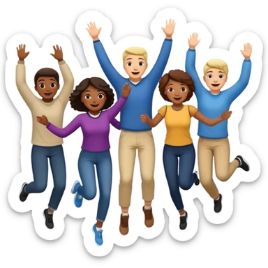 adult students, some jumping and celebrating, happy, diverse group, classroom background sticker