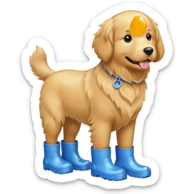 golden retriever with blue rainboots sticker