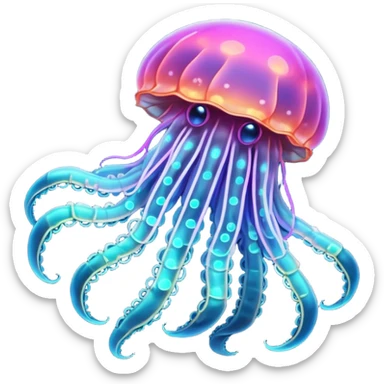 Neon glowing jellyfish-crab-squi sticker