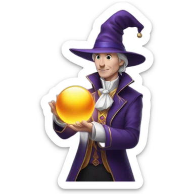 white magician holds magic ball in his hands  sticker