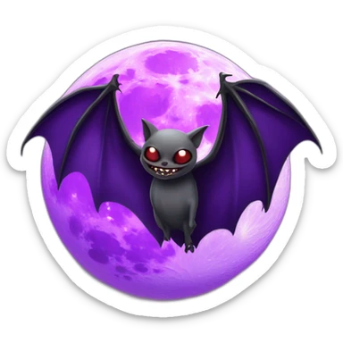 realistic full moon dripping purple behind with vampire bat wings flying in front sticker