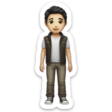 kid with dark hair5 and white skin full length sticker