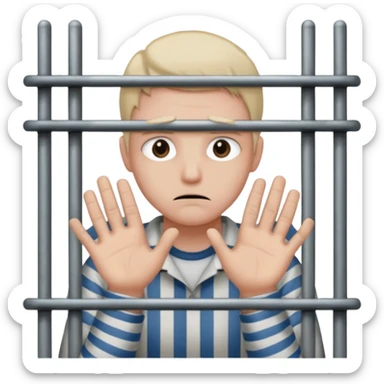 Smutna buzia (☹️) za więziennymi kratami trzymająca się ich rękami sticker