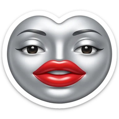 A seductive pair of slightly parted lips emoji made of liquid silver chrome, smooth glossy metallic surface, soft sensual curves, subtle reflections, luxury sexy aesthetic, minimal iOS emoji style, centered composition, clean white background, soft studio lighting, no text sticker