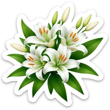 bouquet of white lily flowers with green leaves sticker