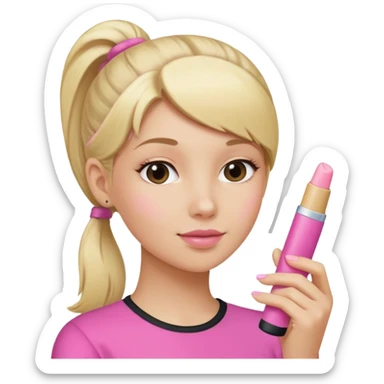 blonde woman with ponytail woman using chapsitck sticker