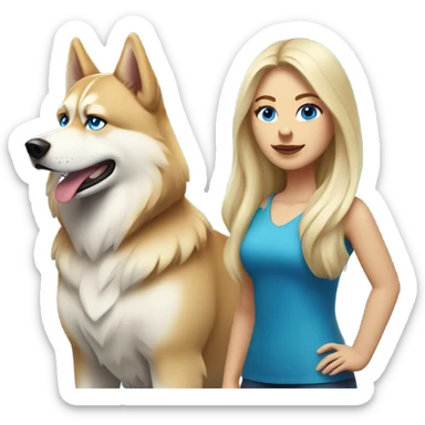 Caucasian blonde woman and red Siberian husky sticker
