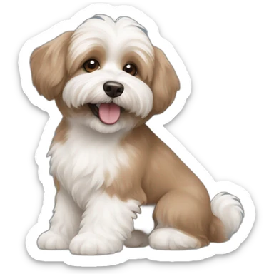 brown coloured dog bichon havanese  with the ball happy face sticker