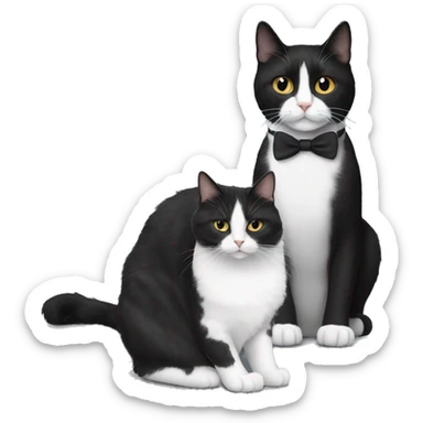 black fluffy tuxedo cat next to a gray skinny tuxedo cat sticker