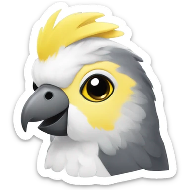 A cockatiel’s head with a yellow and gray , depicted as a girl in a cute, toy-like manner, smiling sweetly. sticker