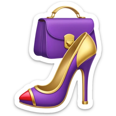 create a single emoji with royal purple heel, lipstick and golden bag sticker