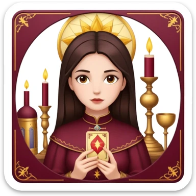 A brunette girl with a square hairstyle reading the Burgundy tarot sticker