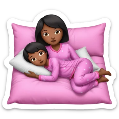 Dark skin Black woman with short  black bob  hair, pink pajamas laying on pillow just me  sticker
