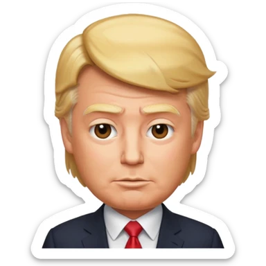 Donald Trump emoji style, close-up face, signature hairstyle, suit sticker