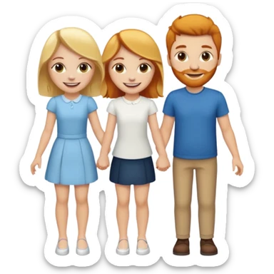 3 emojis holding hands, ginger white girl on the left, brunette white man in the middle, blonde white girl on the right sticker