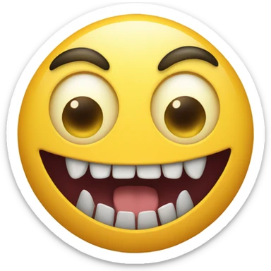 Yellow circle with its mouth open very big with sharp teeth and very small eyeballs sticker