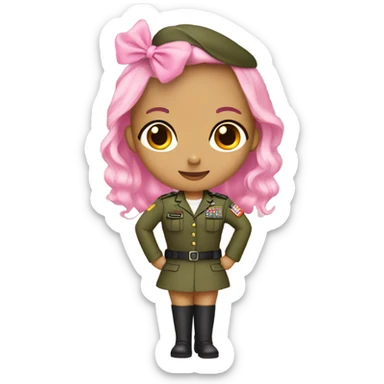 girl in army uniform with girly pink bow on head and heels on feet emoji sticker