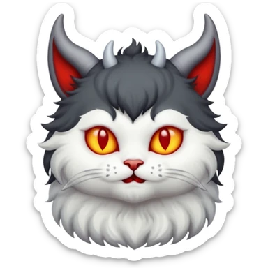 blackish grey and white baby devil satan cat with horns  sticker