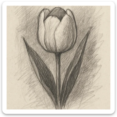 white tulip flower, pencil sketch style sticker