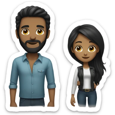 Black long hair girl with a man with black beard and a bit darker  sticker