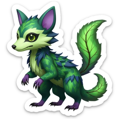 Realistic Sharp swampy mossy elemental ivy floral detailed Colorful translucent luminescent glowing Trico-Noibat-batty-Sergal-Furret-Ferret-Wolverine-Vernid-furry-fursona-fusion-Fakemon-animal-hybrid-creature, full body sticker