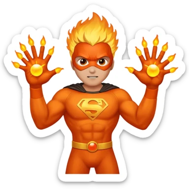 A superhero with two fireballs on his hand sticker