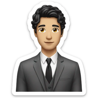 23 years old man black hair white skin with suit sticker