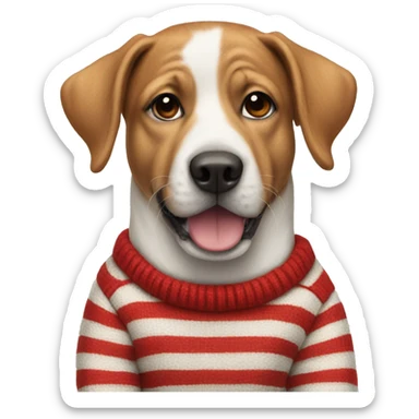 Dog wearing a red and white striped jumper  sticker