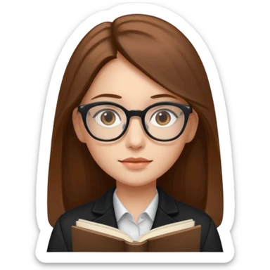 A girl with long brown hair and Thin reading glasses and black jacket  sticker