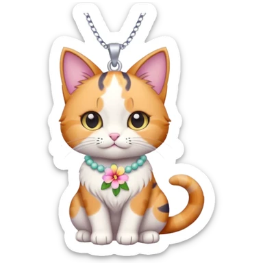 A cute chibi cat with hawaiian pastel flower necklace, posing proudly. sticker