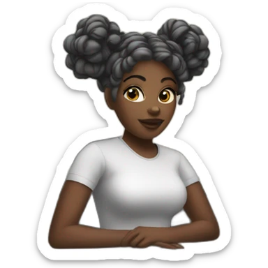 A black woman with space buns behind a computer screen, working in the field of technology sticker