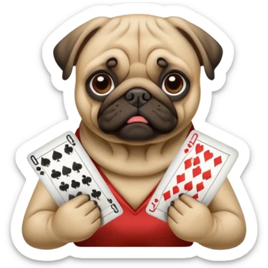 Pug playing cards sticker