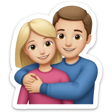 Un homme fait un câlin à sa sœur. Au dessus d’eux il y a le texte ´Gros câlin’ sticker