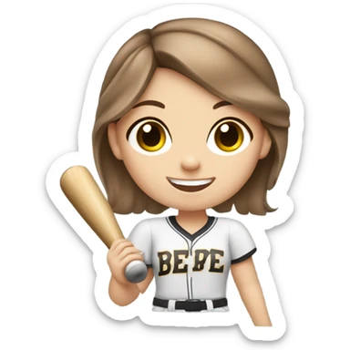 white girl  brown hair little girl playing softball  sticker