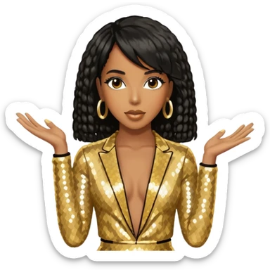 Kelly Rowland from Destiny's Child with black hair, gold outfit sticker