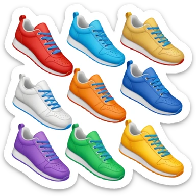 Several cartoon sneakers facing same direction, but a few facing opposite direction or having different color laces” sticker