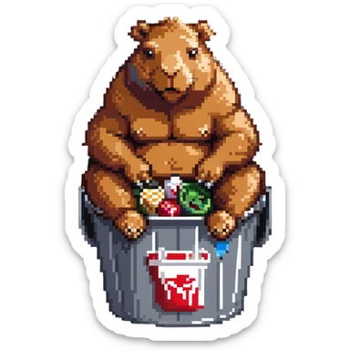 Buff capybara with huge muscles sitting in a KFC bucket sticker