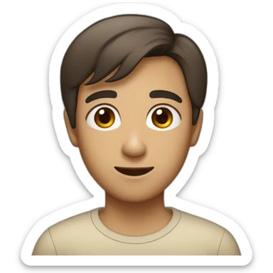 A person with short hair, big brown eyes, a small nose, and a slightly large mouth sticker