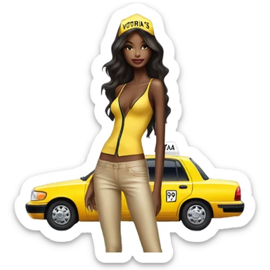 Photo of Victoria secret model posing by a taxi  sticker