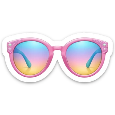 A colorful pair of fancy stylish glam fashionable shiny glossy smooth soft sparkly glittery sunny Pastel sunglasses (aesthetic, loose object, apparel), seen from the side, 3/4 angle sticker