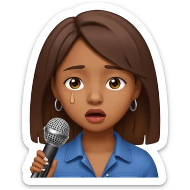 Brown skin girl singing into a microphone looking sad  sticker
