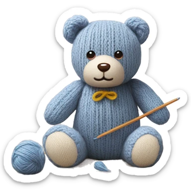 a teddy bear with knitting in progress next to it sticker