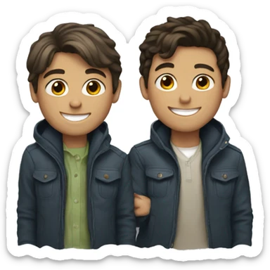 brunnettes boys with jackets smiling sticker