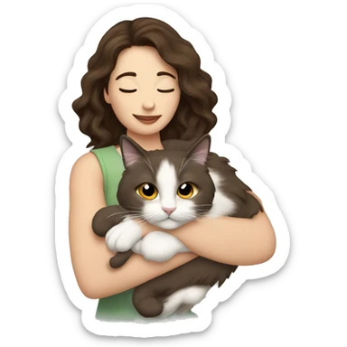 Brunette woman snuggling ragdoll cat sticker