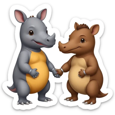 a rhino holding hands with a platypus  sticker