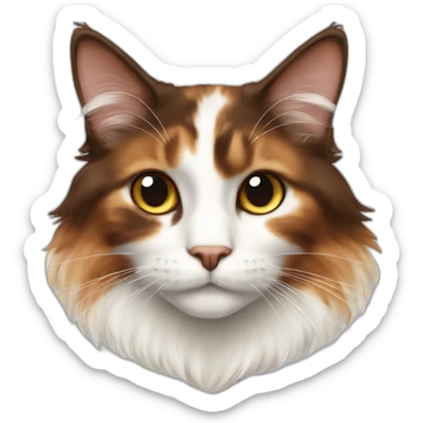 Brown and white long-haired calico cat sticker